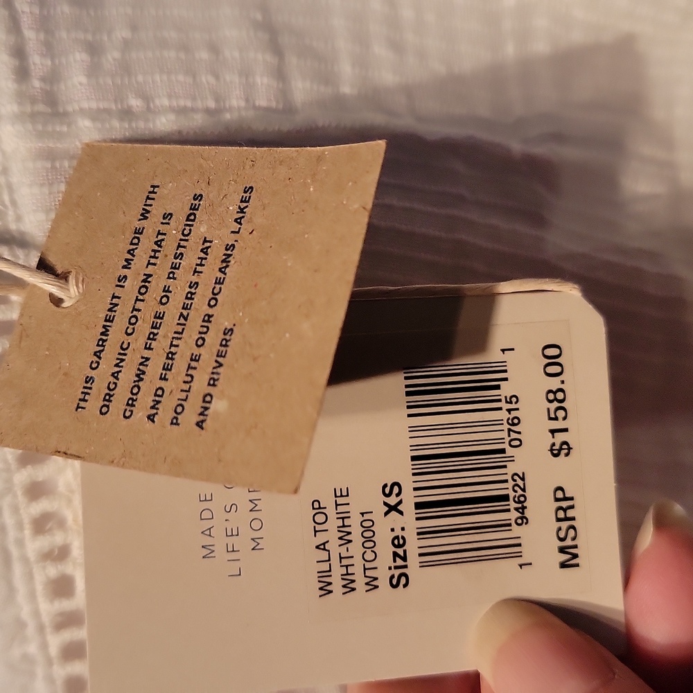 Faherty Cream Button-Down Ruffle Collar Blouse - Picture 11 of 12